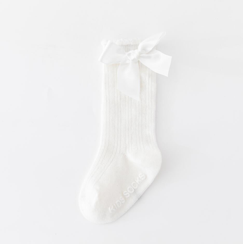 New Kids Stretchable Socks Toddlers Girls Big Bow Knee High Long Soft Cotton Lace Baby Comfortable Colorful Socks