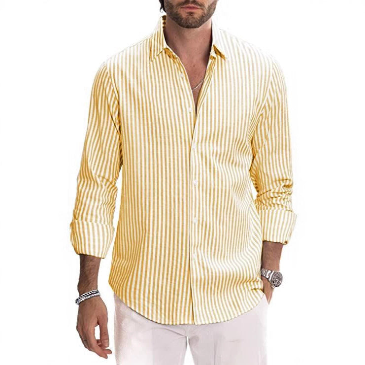 Men's Casual Digital-Print Lapel Striped Shirt