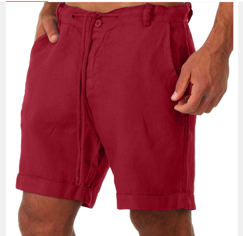 Mens Sports Running Fitness Shorts Solid-Color Casual Pants With Drawstring