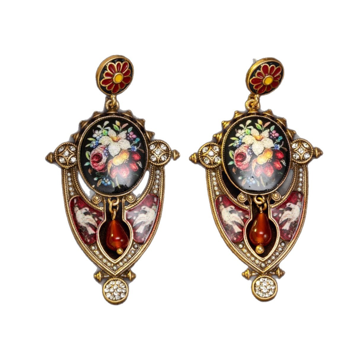 Floral Mural Shield Stud Earrings Regal And Elegant