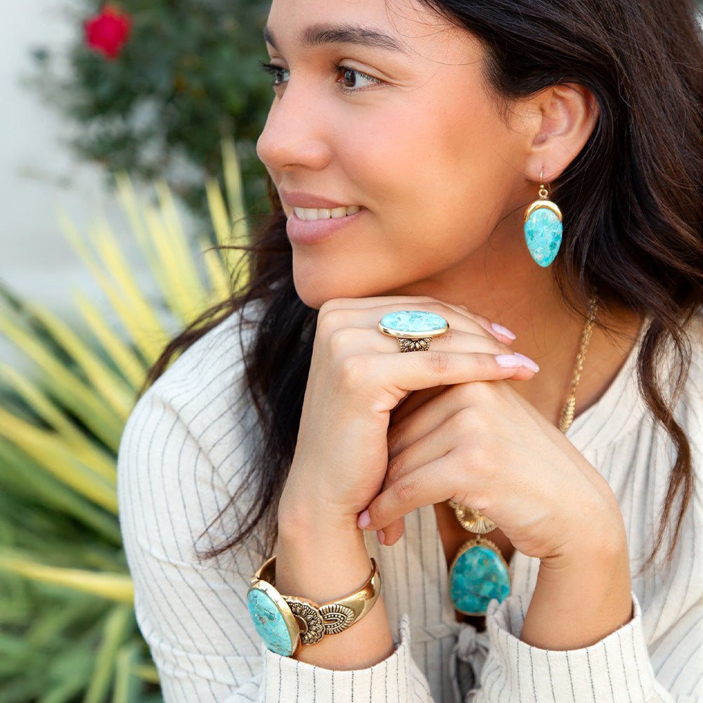 Agave Turquoise and Bronze Statement Cuff Bracelet - ThisandThatShoppe