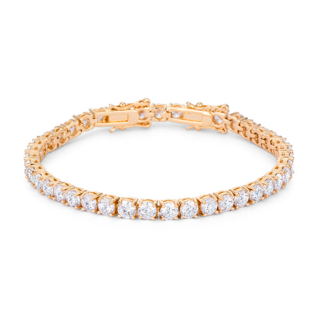 17.6 Ct Gold Plated Tennis Bracelet with Shimmering Round CZ - ThisandThatShoppe