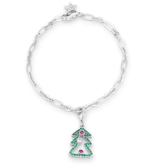 Christmas Tree 0.35ct CZ Holiday Charm Bracelet - ThisandThatShoppe