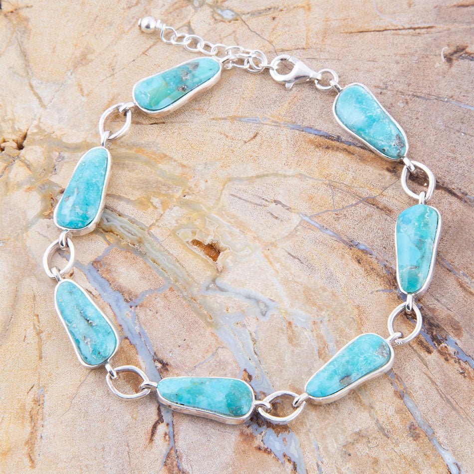Biwa Blue Turquoise Sterling Silver Link Bracelet - ThisandThatShoppe
