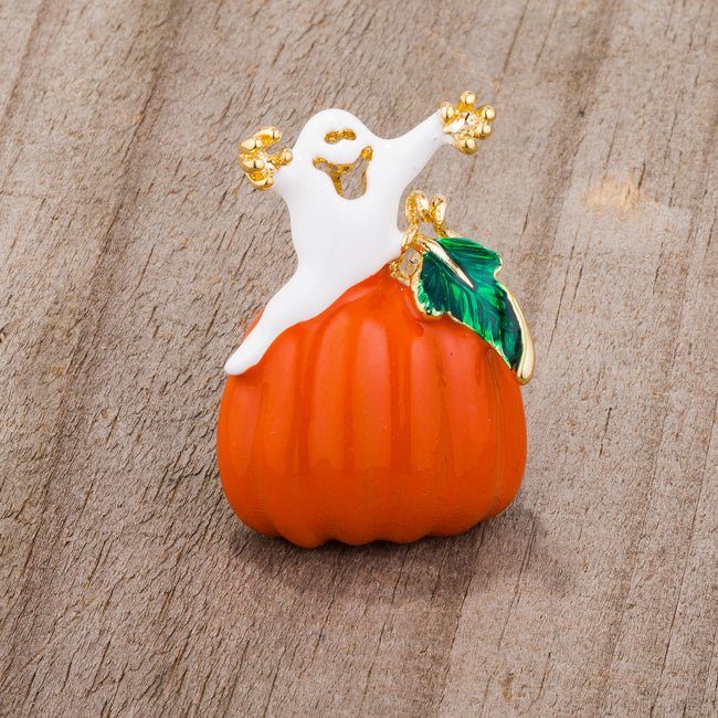 Pumpkin And Ghost Brooch With Crystals - ThisandThatShoppe