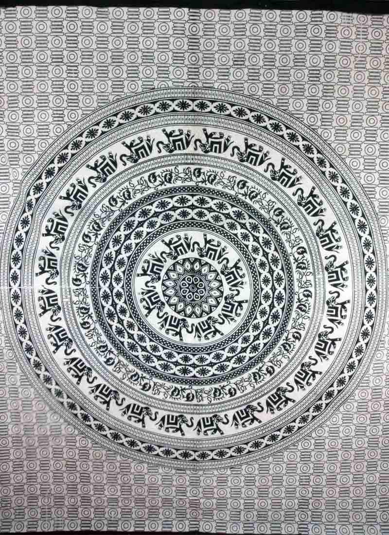 Beige Schwarz Elefant Mandala Wandteppich Für Schlafzimmer Deko