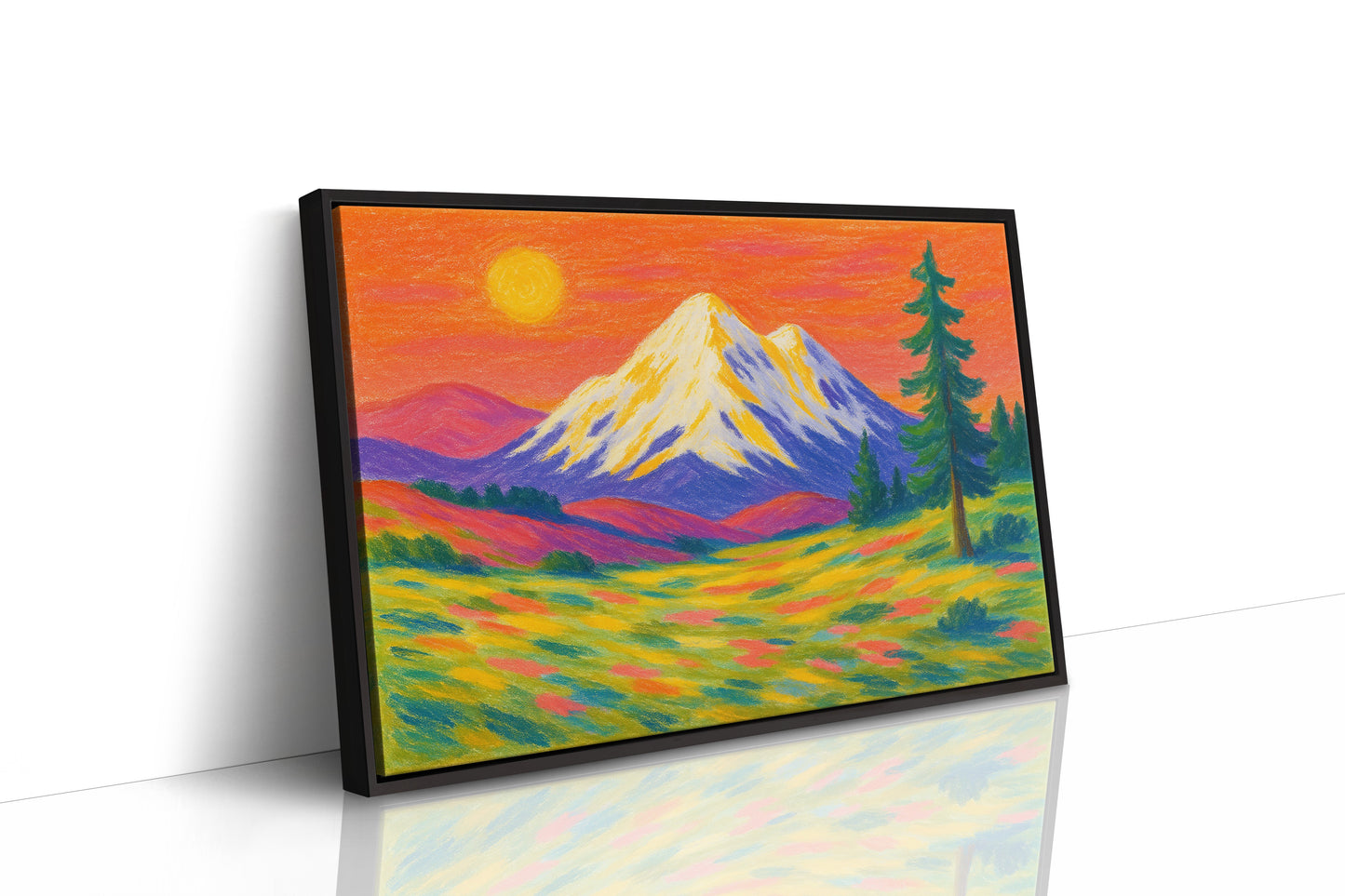 Vibrant Mountain Sunset with Flowery Meadow