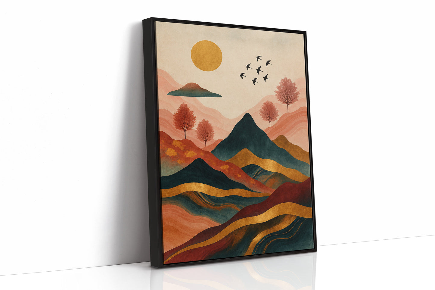 Golden Sun Over Vibrant Mountain Landscape Art Print