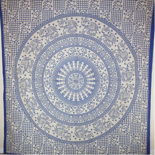 Décoration murale tapisserie mandala chakra éléphant bleu