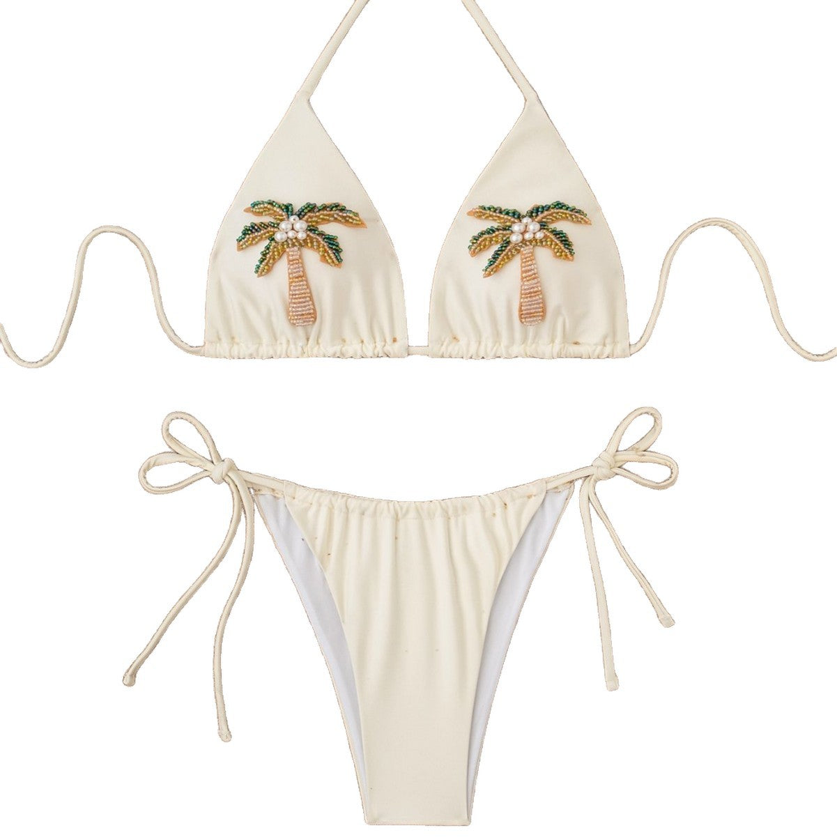 3D design women's two-piece sexy swimsuit set, tie-up bikini, solid color swimwear bikini