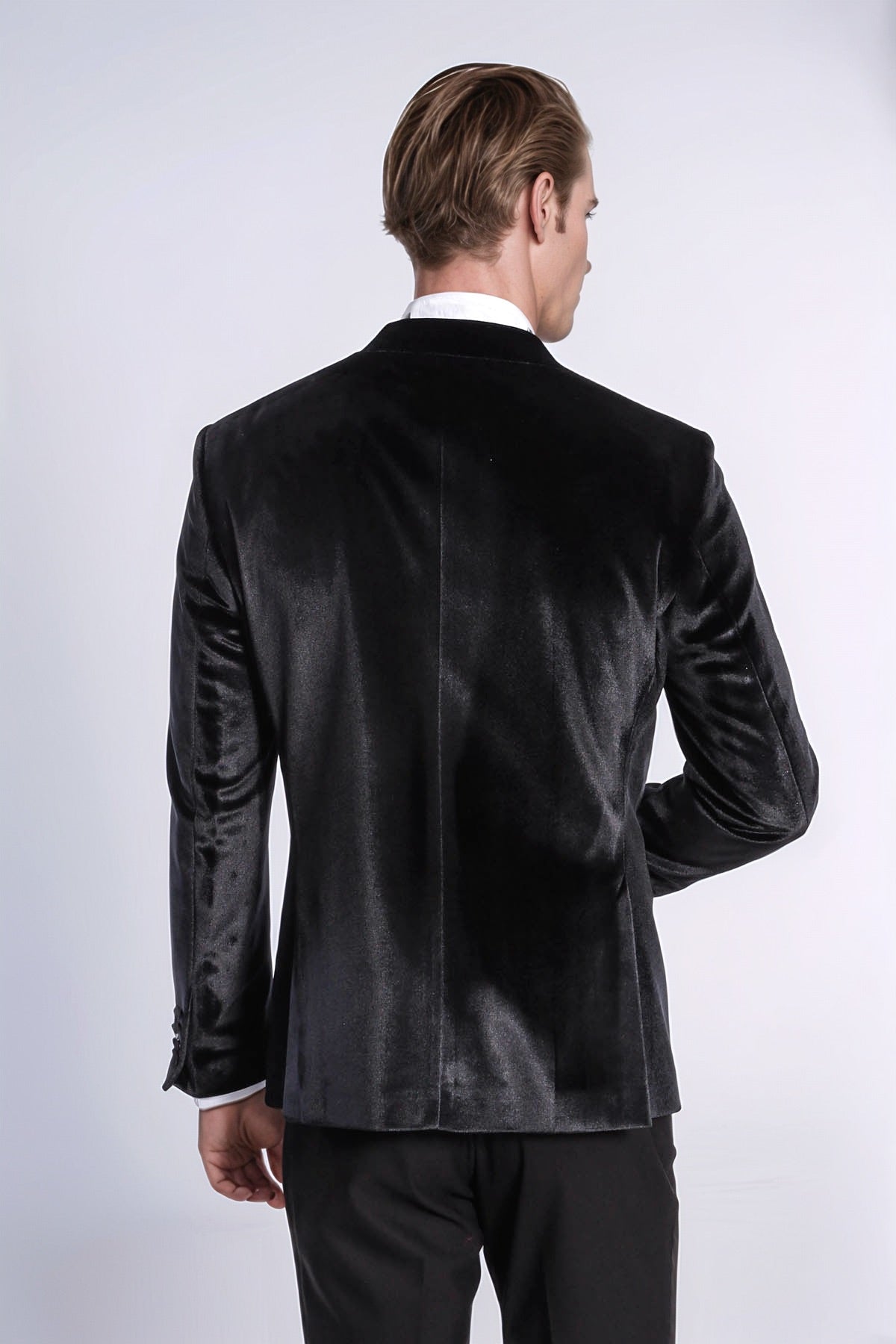 Velvet Slim Fit Black Men Tuxedo Jacket - Wessi