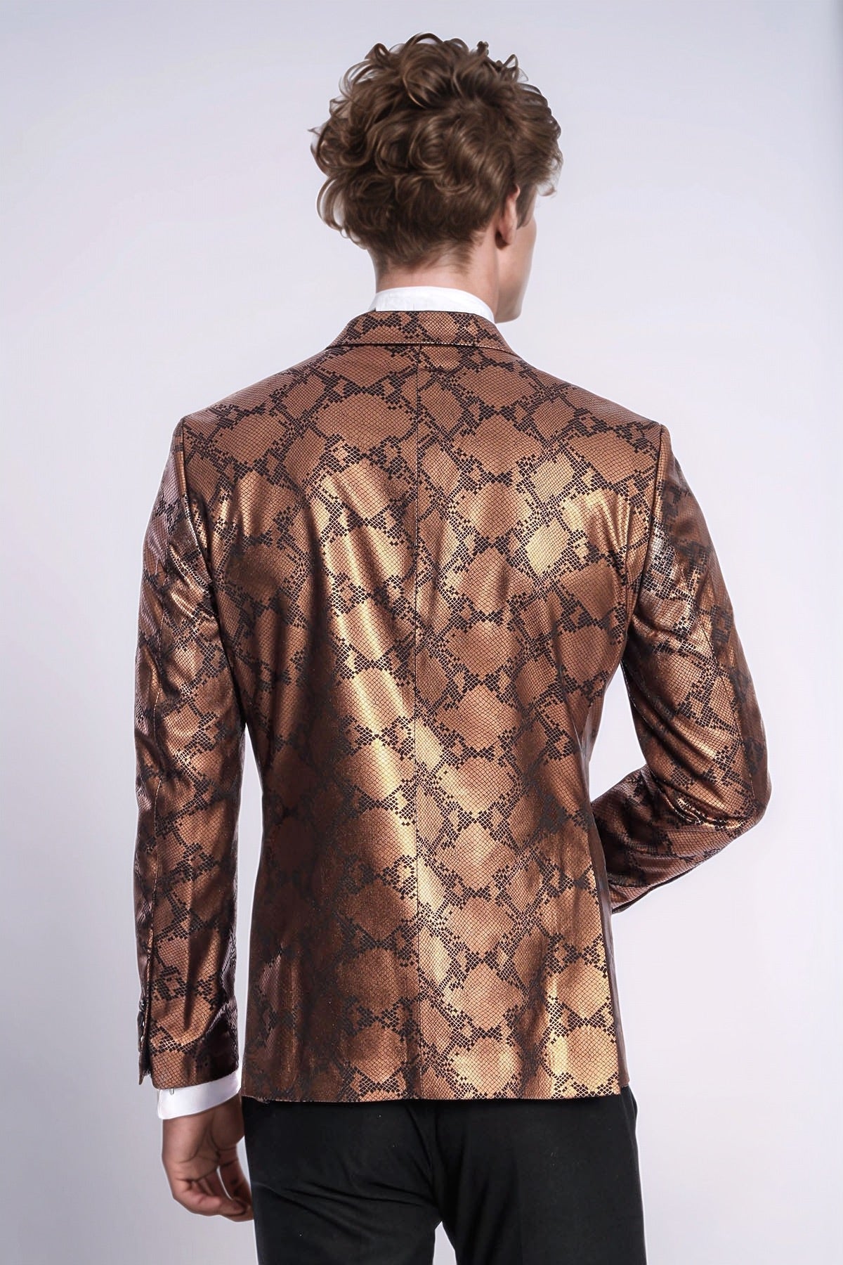 Patterned Slim Fit Brown Men Stage Tuxedo Blazer - Wessi