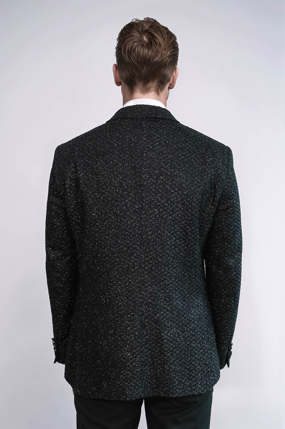 Gingham Patterned Glitter Black Men Party Blazer - Wessi