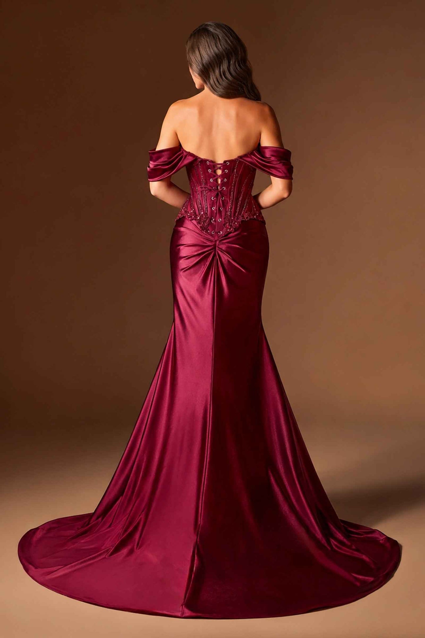 Ladivine CD656 Off the Shoulder Embellished Corset Bodice Fitted Gown