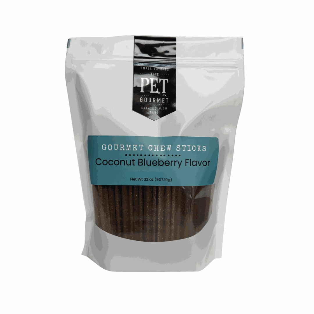 2lb bag of Coconut Blueberry Chew dog treats for dental health with natural ingredients