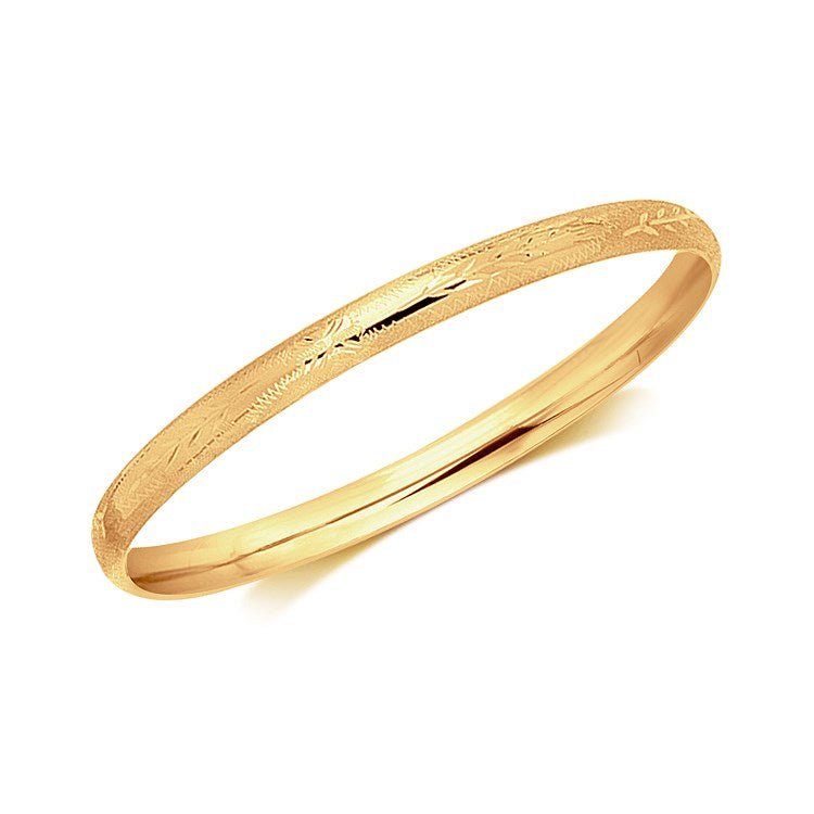 14k Yellow Gold Dome Style Children's Bangle with Diamond Cuts - ThisandThatShoppe