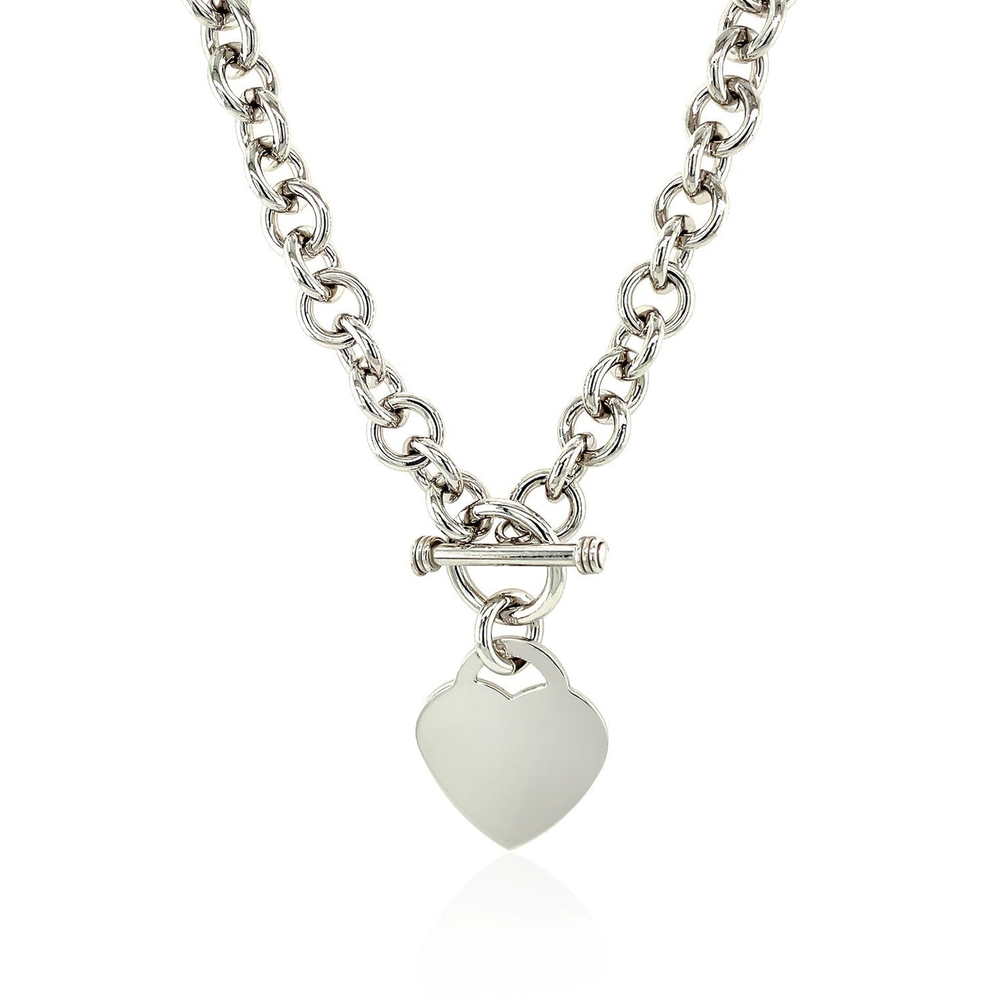 Sterling Silver Rolo Chain with a Heart Toggle Charm and Rhodium Plating - ThisandThatShoppe