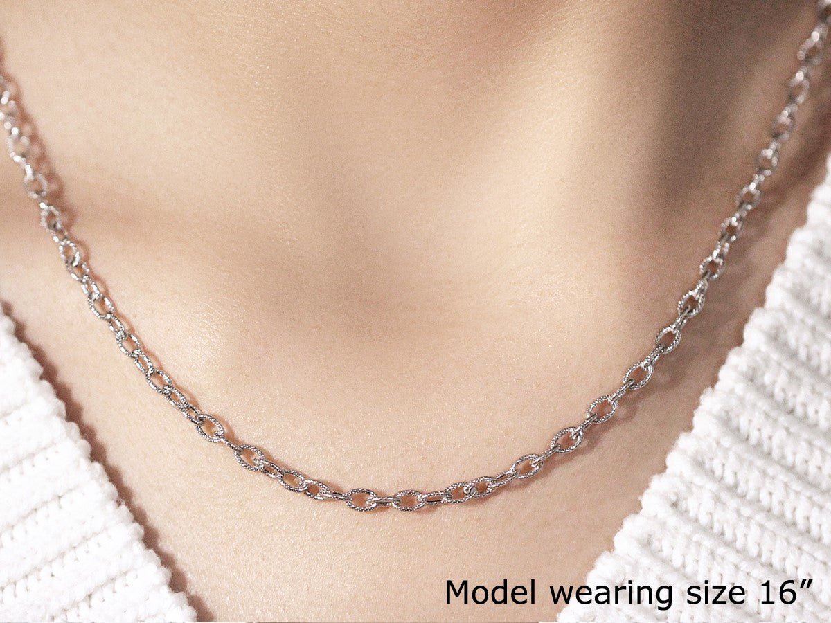 14k White Gold Pendant Chain with Textured Links (2.90 mm) - ThisandThatShoppe