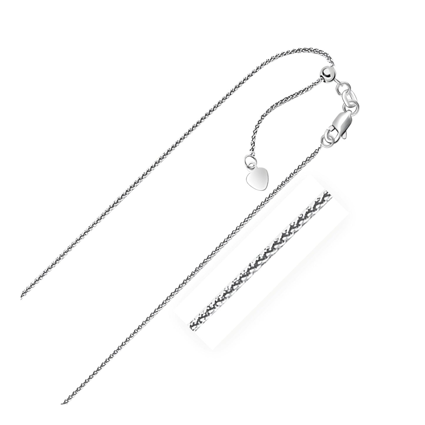 14k White Gold Adjustable Wheat Chain (1.00 mm) - ThisandThatShoppe