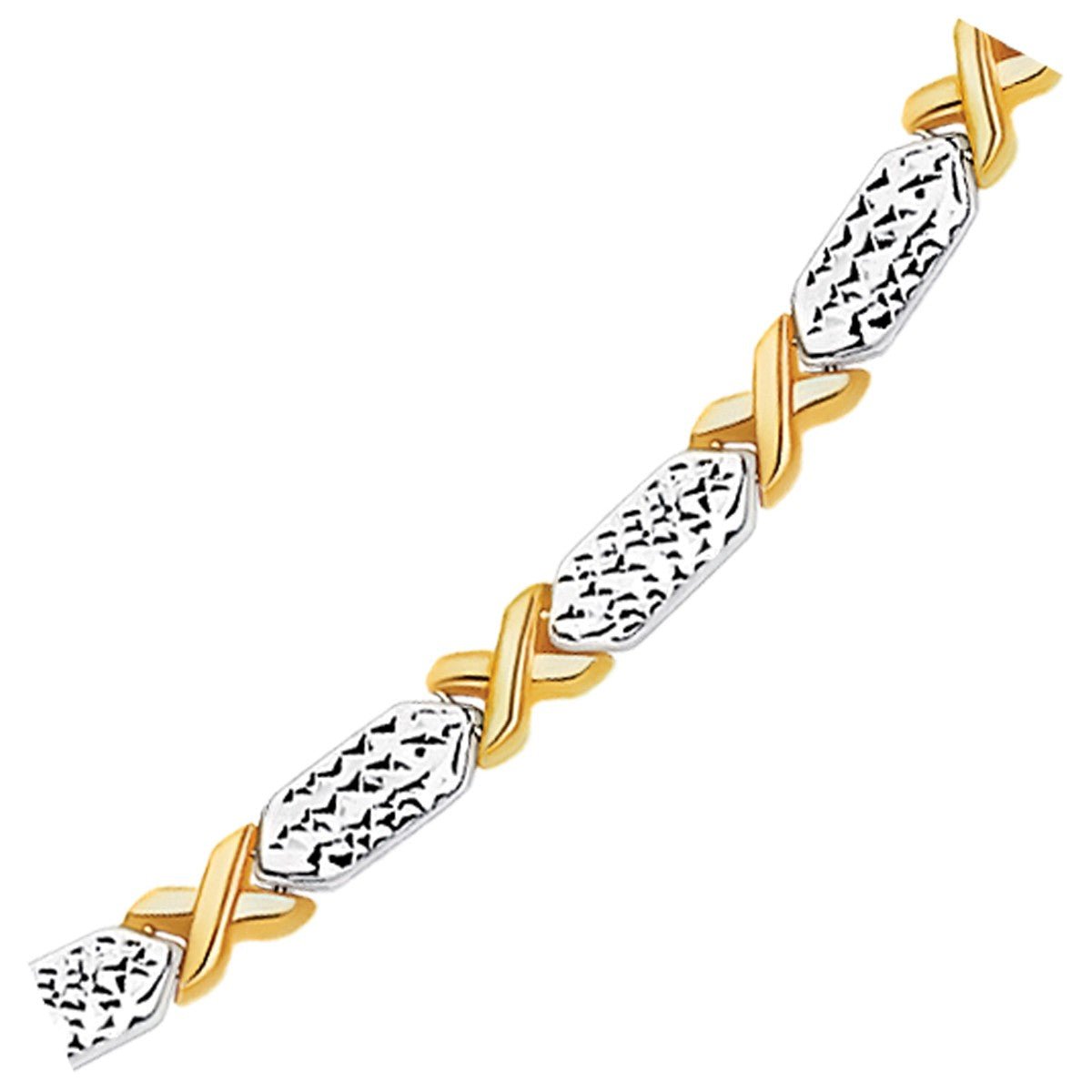 14k Two-Tone Gold Fancy X Line Bracelet - ThisandThatShoppe