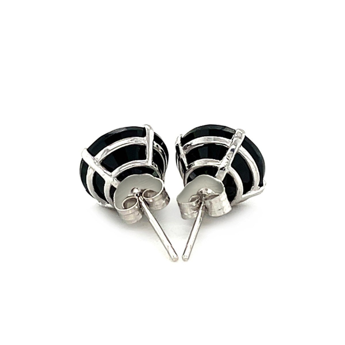 14k White Gold 8.0mm Round Black CZ Stud Earrings - ThisandThatShoppe