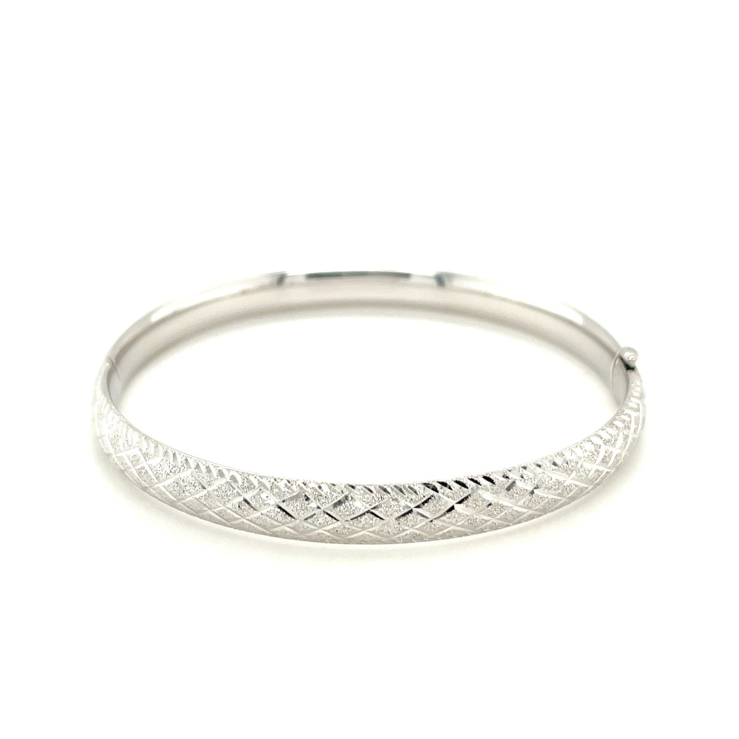 14k White Gold Diamond Carved Bangle (6.0 mm) - ThisandThatShoppe