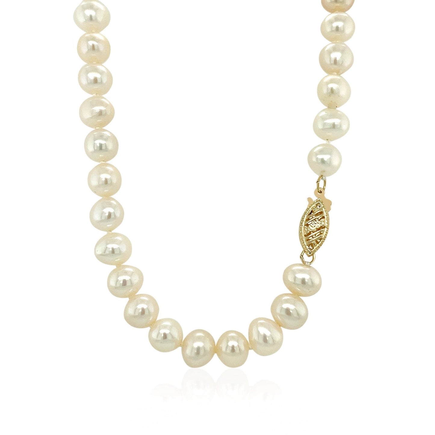 14k Yellow Gold Necklace with White Freshwater Cultured Pearls (6.0mm to 6.5mm) - ThisandThatShoppe