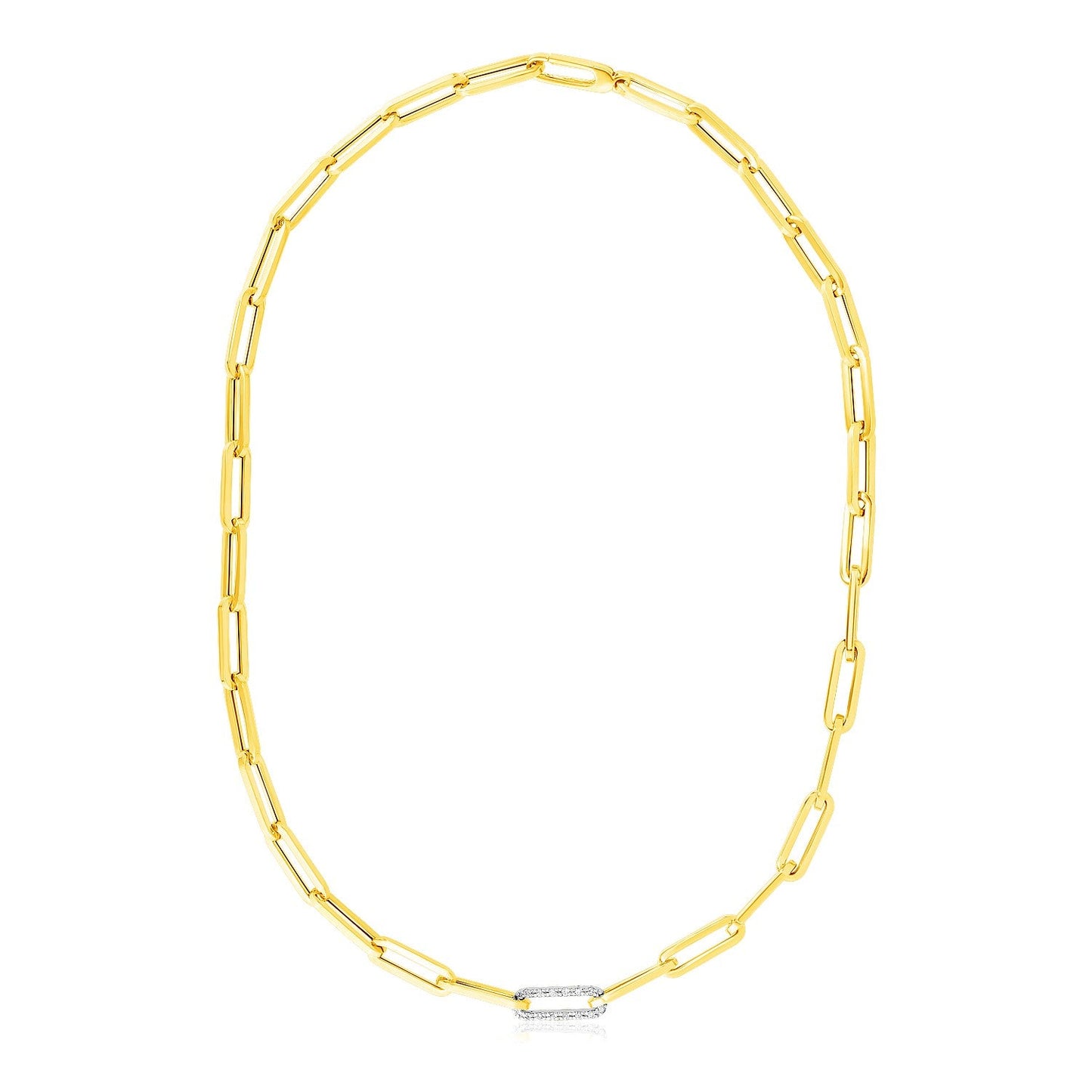 14k Yellow Gold Paperclip Chain Necklace with Diamond Link - ThisandThatShoppe