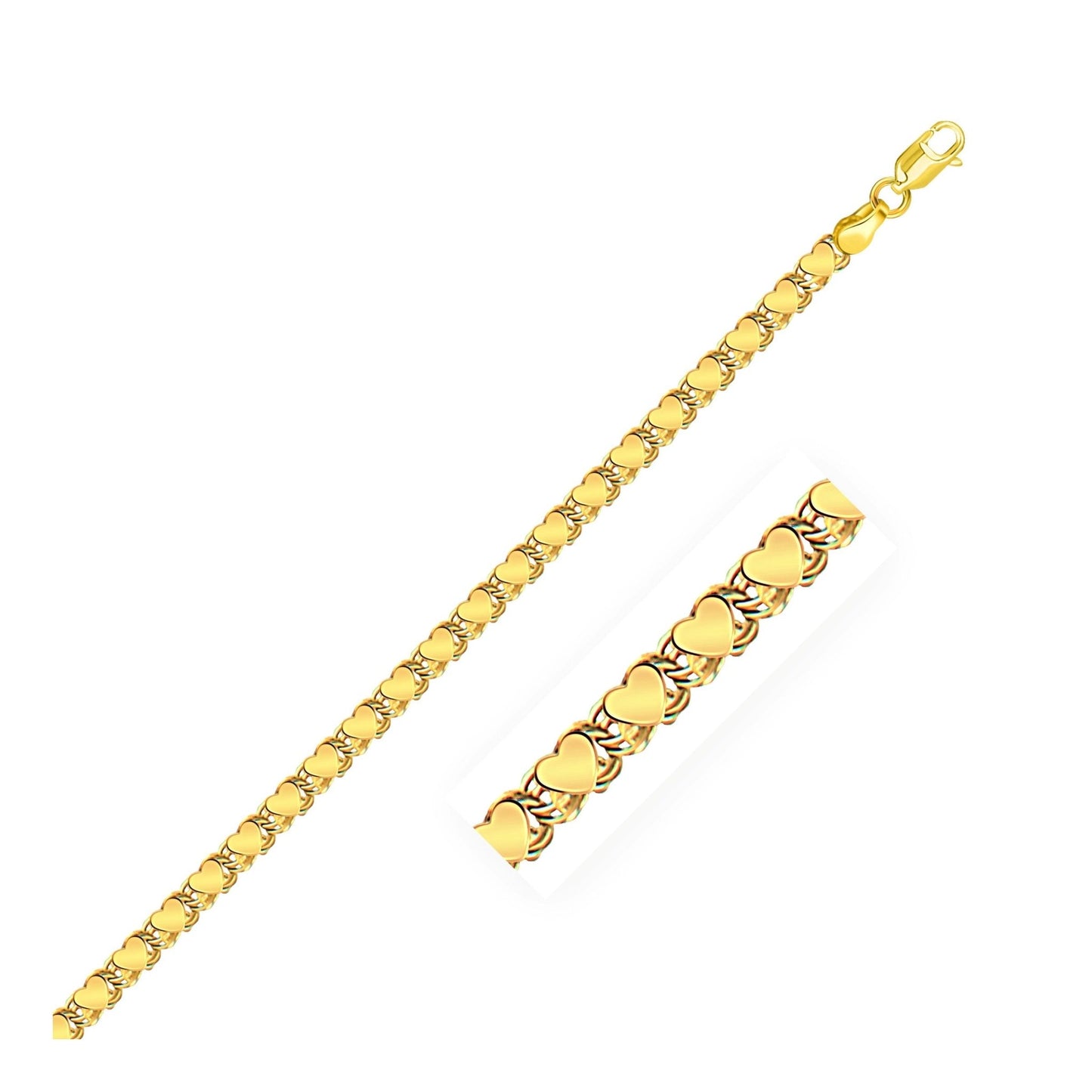 14k Yellow Gold Heart Bracelet (3.20 mm) - ThisandThatShoppe