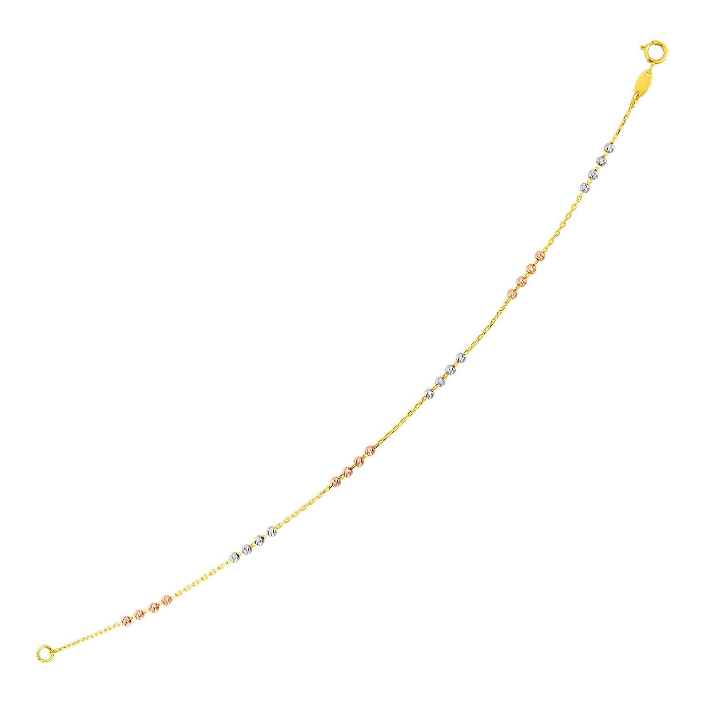 14k Tricolor Goldarmband mit strukturierten Perlen (2,10 mm)