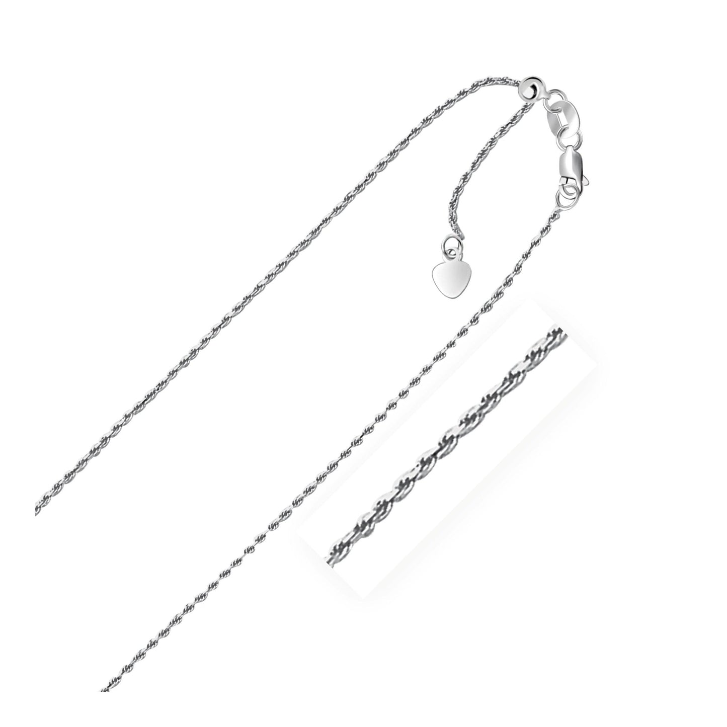 10k White Gold Adjustable Rope Chain 1.0mm - ThisandThatShoppe