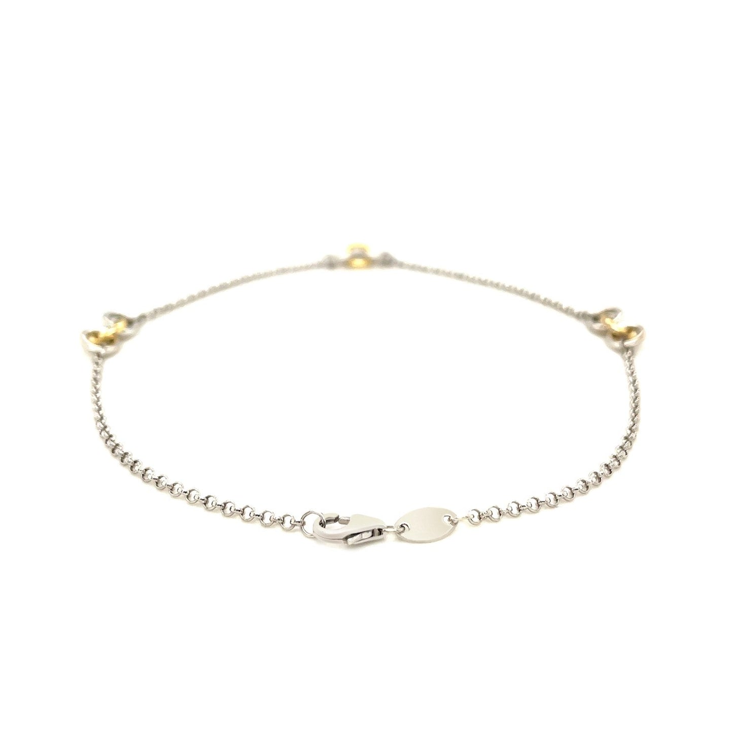 Fußkettchen aus 14 Karat Gelbgold und Sterlingsilber mit drei Ringstationen