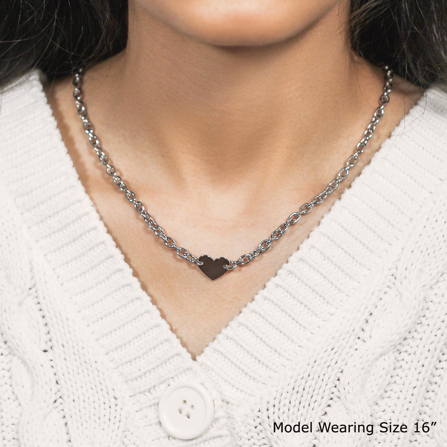 Sterling Silver Rhodium Plated Chain Bracelet with a Flat Heart Motif Station - ThisandThatShoppe