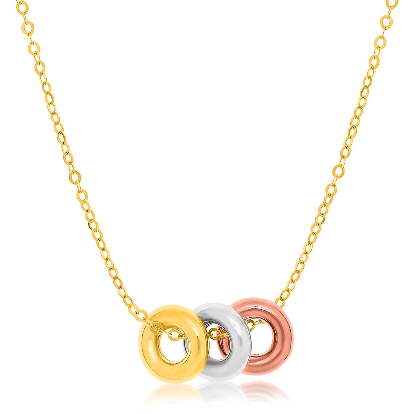 14k Tri-Color Gold Chain Necklace with Three Open Circle Accents - ThisandThatShoppe