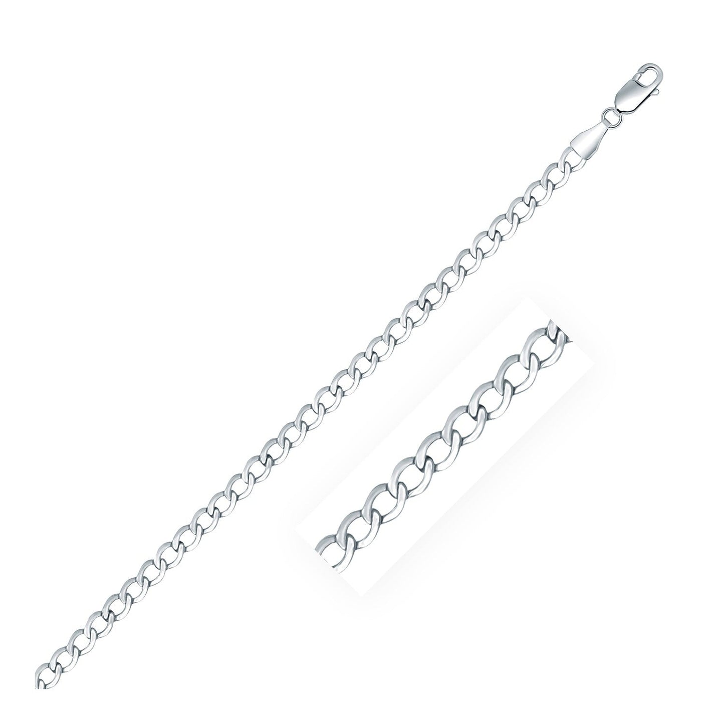 Rhodium Plated 3.7mm Sterling Silver Curb Style Chain - ThisandThatShoppe