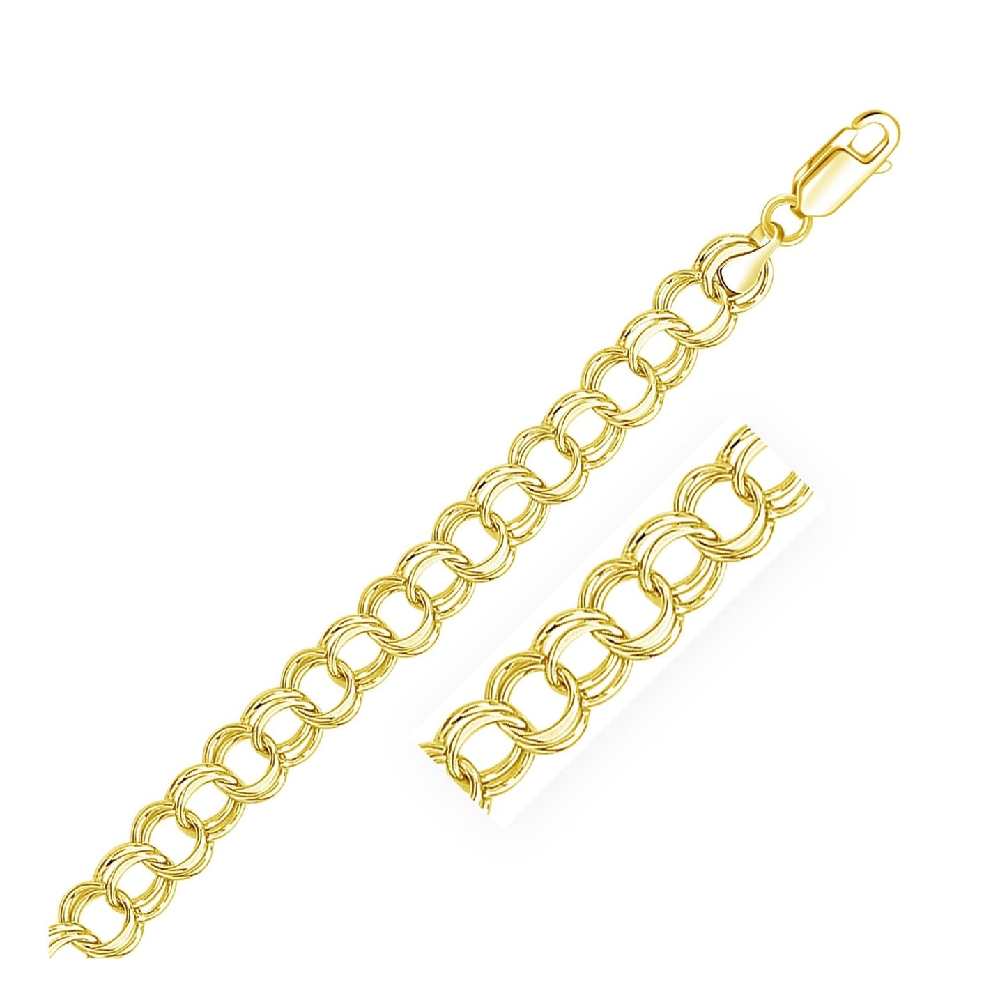 9.0 mm 14k Yellow Gold Solid Double Link Charm Bracelet - ThisandThatShoppe