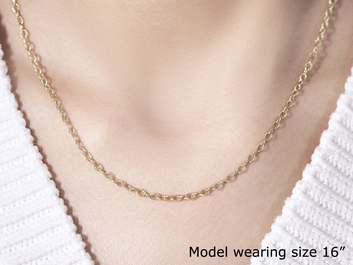 14k Yellow Gold Pendant Chain with Textured Links (2.50 mm) - ThisandThatShoppe