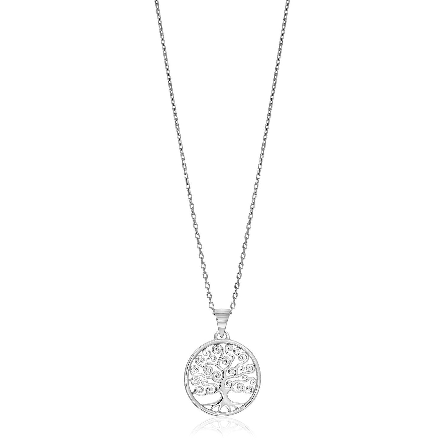 Sterling Silver Round Spiral Motif Tree of Life Necklace - ThisandThatShoppe