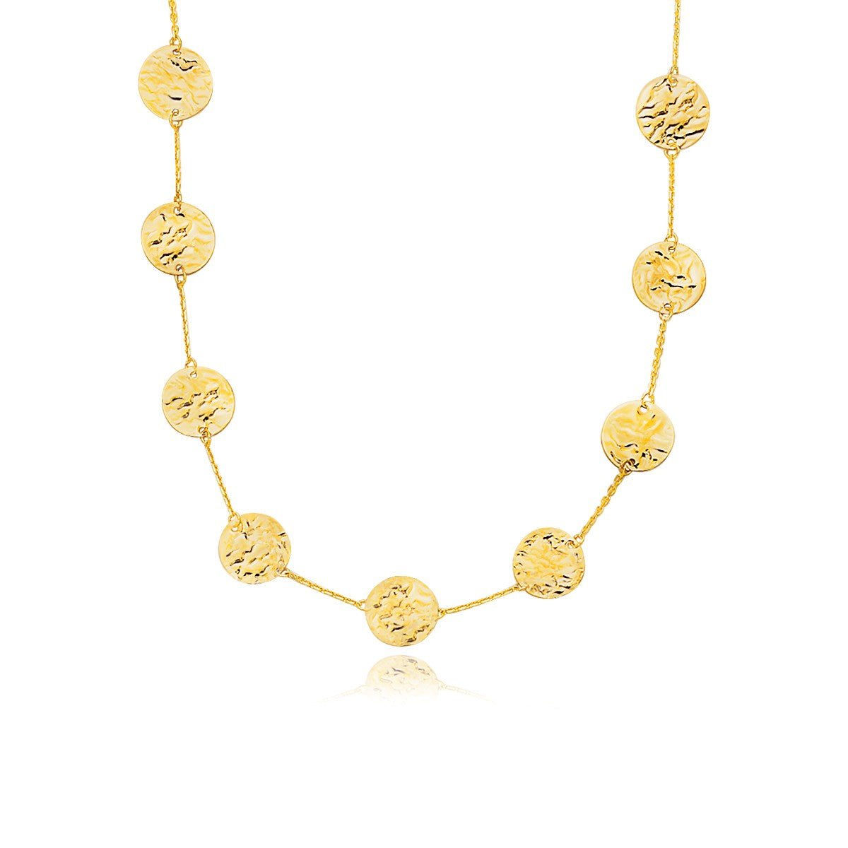 14k Yellow Gold Textured Disc Long Layering Necklace - ThisandThatShoppe
