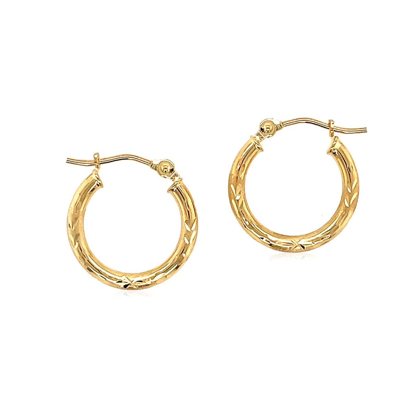 Ohrringe, 14 Karat Gelbgold, ausgefallen, Diamantschliff, schmal, kleine Kreolen (2x15mm)