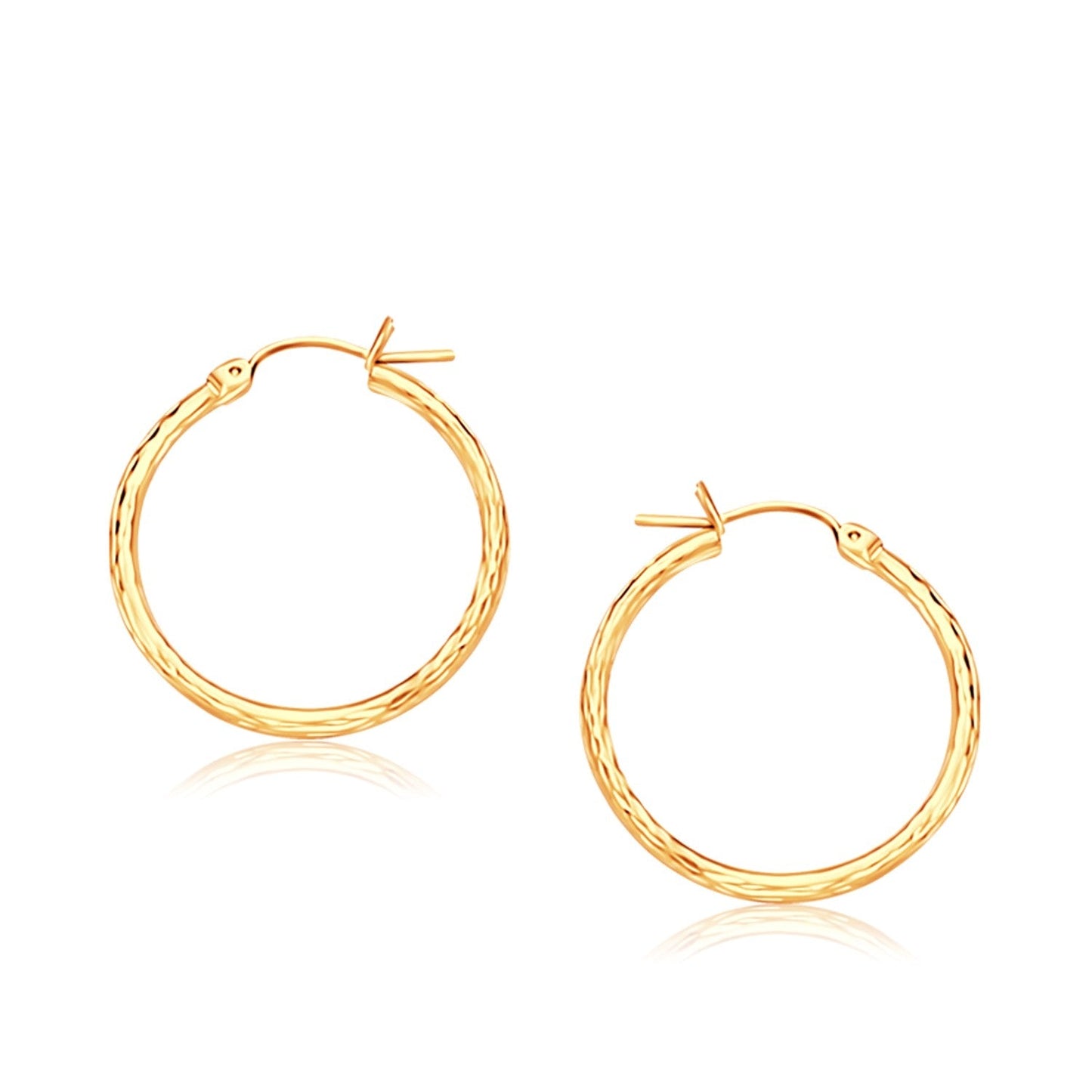 Créoles fines en or jaune 14 carats avec finition taille diamant (25 mm de diamètre)