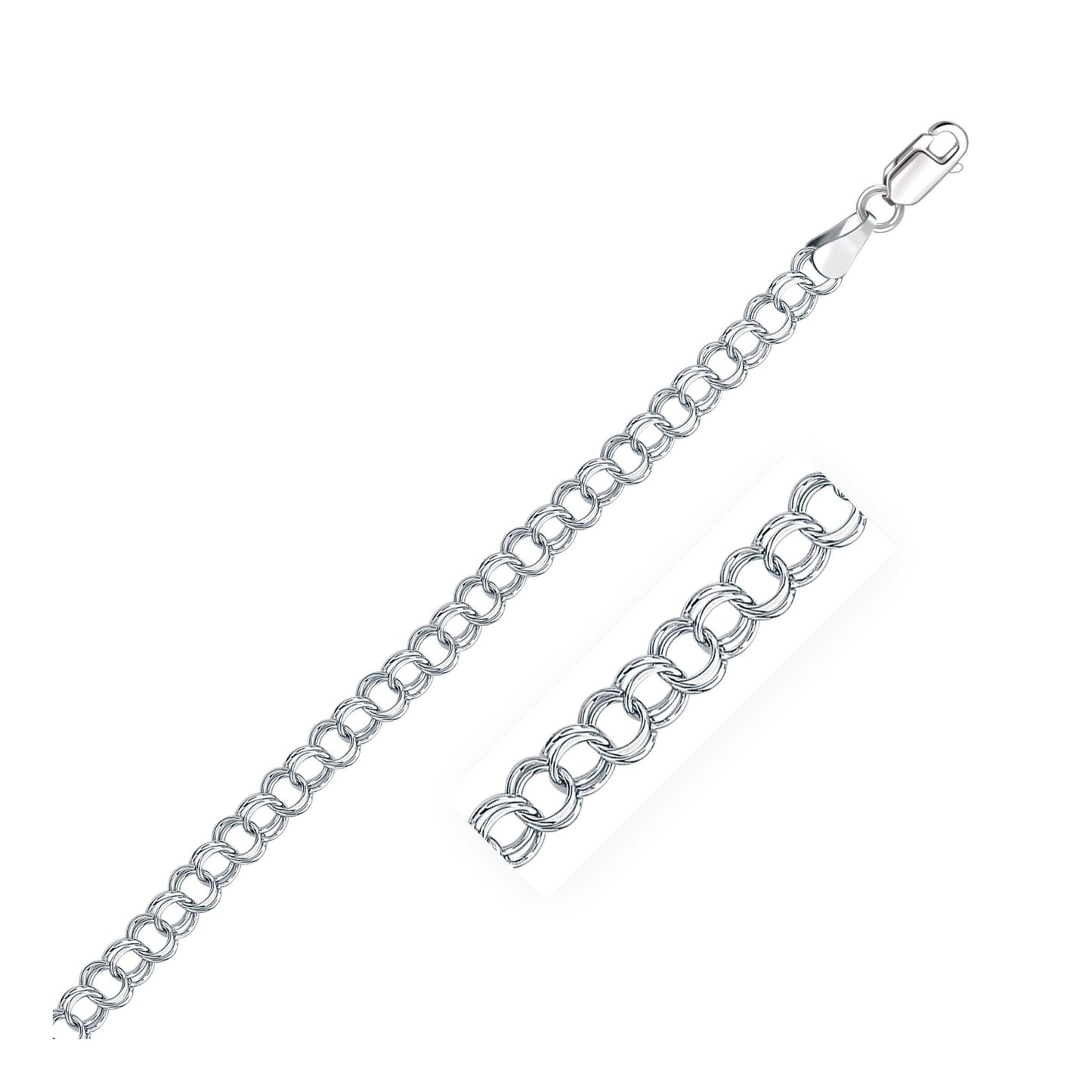 14k White Gold Solid Double Link Charm Bracelet (5.00 mm) - ThisandThatShoppe