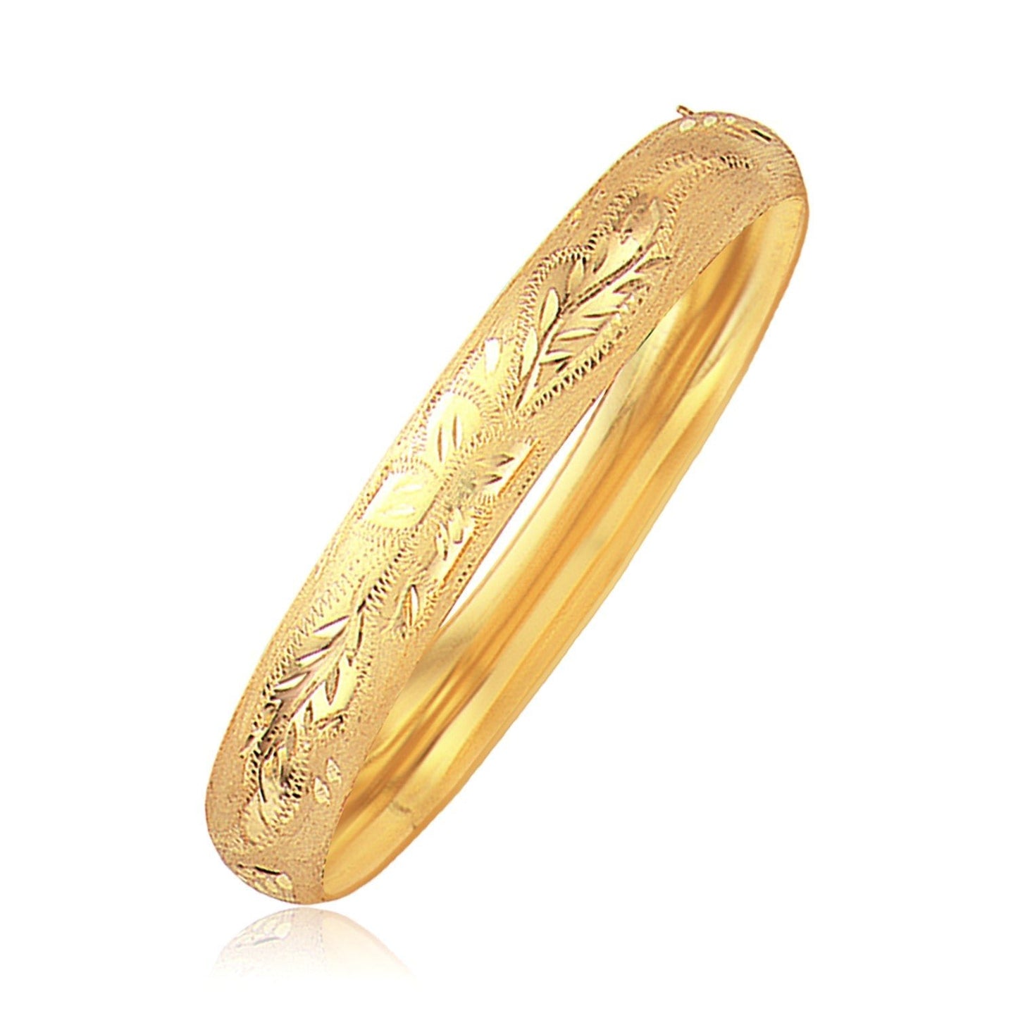 Classic Floral Carved Bangle in 14k Yellow Gold (10.00 mm) - ThisandThatShoppe
