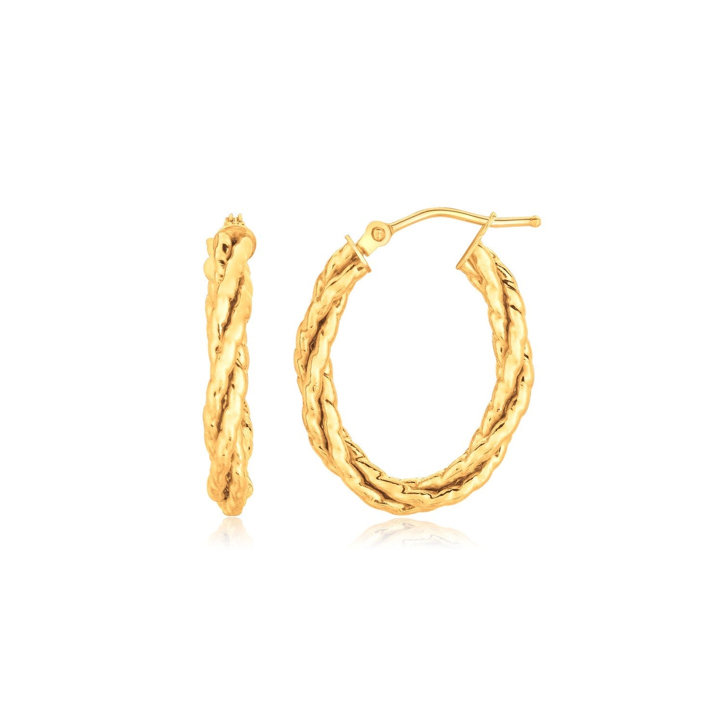 Ohrringe, Kreolen, 14 Karat Gelbgold, verdrehtes Rohr, oval