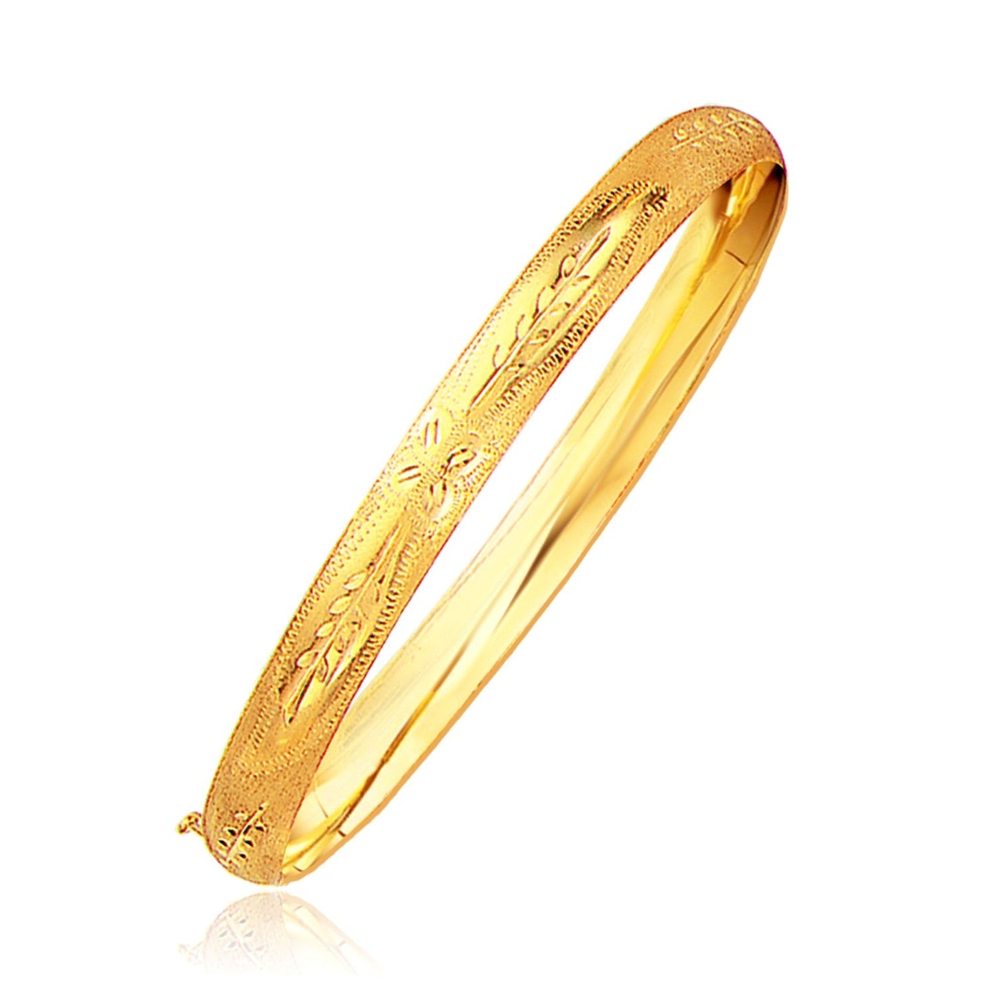 Classic Floral Carved Bangle in 14k Yellow Gold (6.00 mm) - ThisandThatShoppe