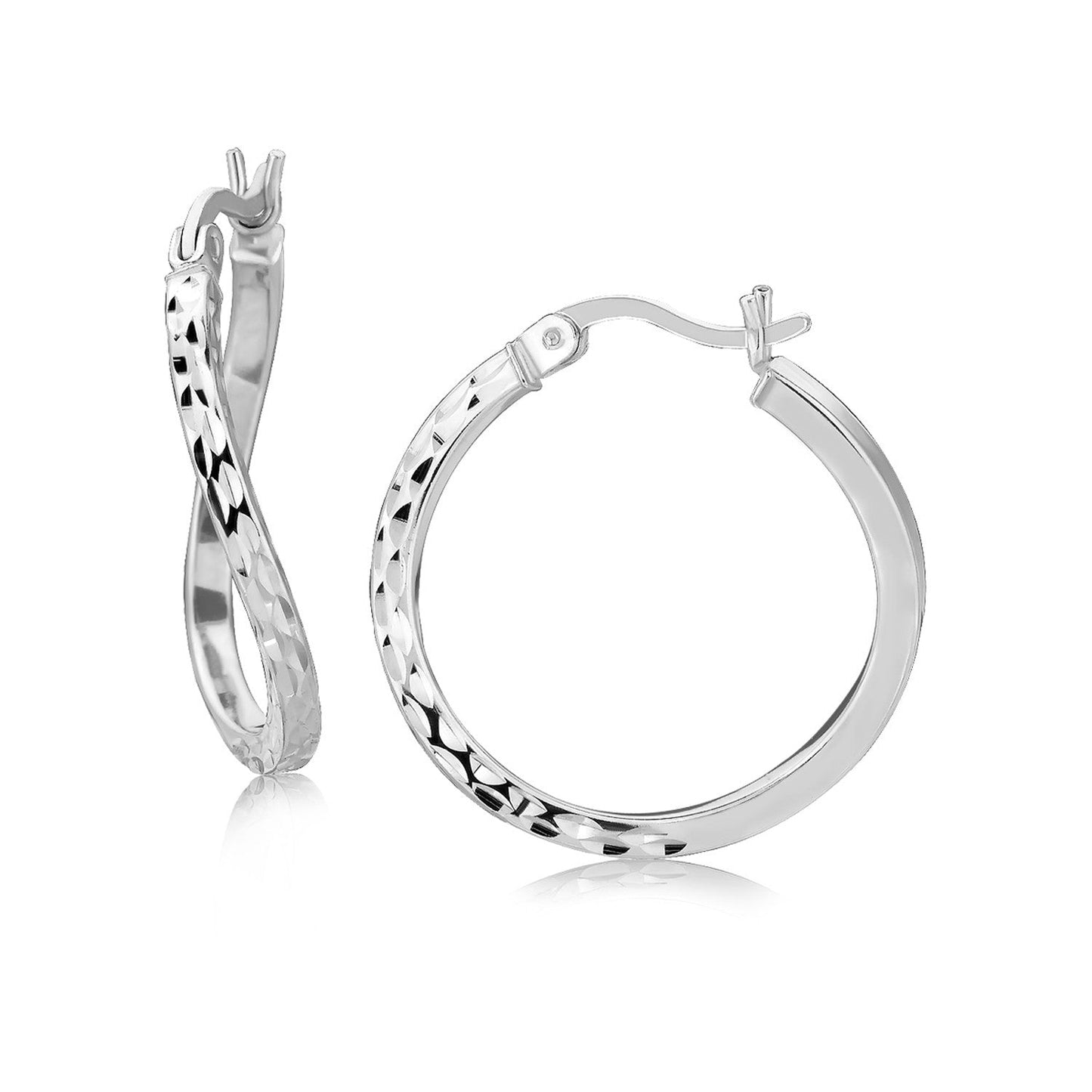 Ohrringe aus Sterlingsilber, rhodiniert, im Twist-Stil, mit Diamantschliff (20 mm)