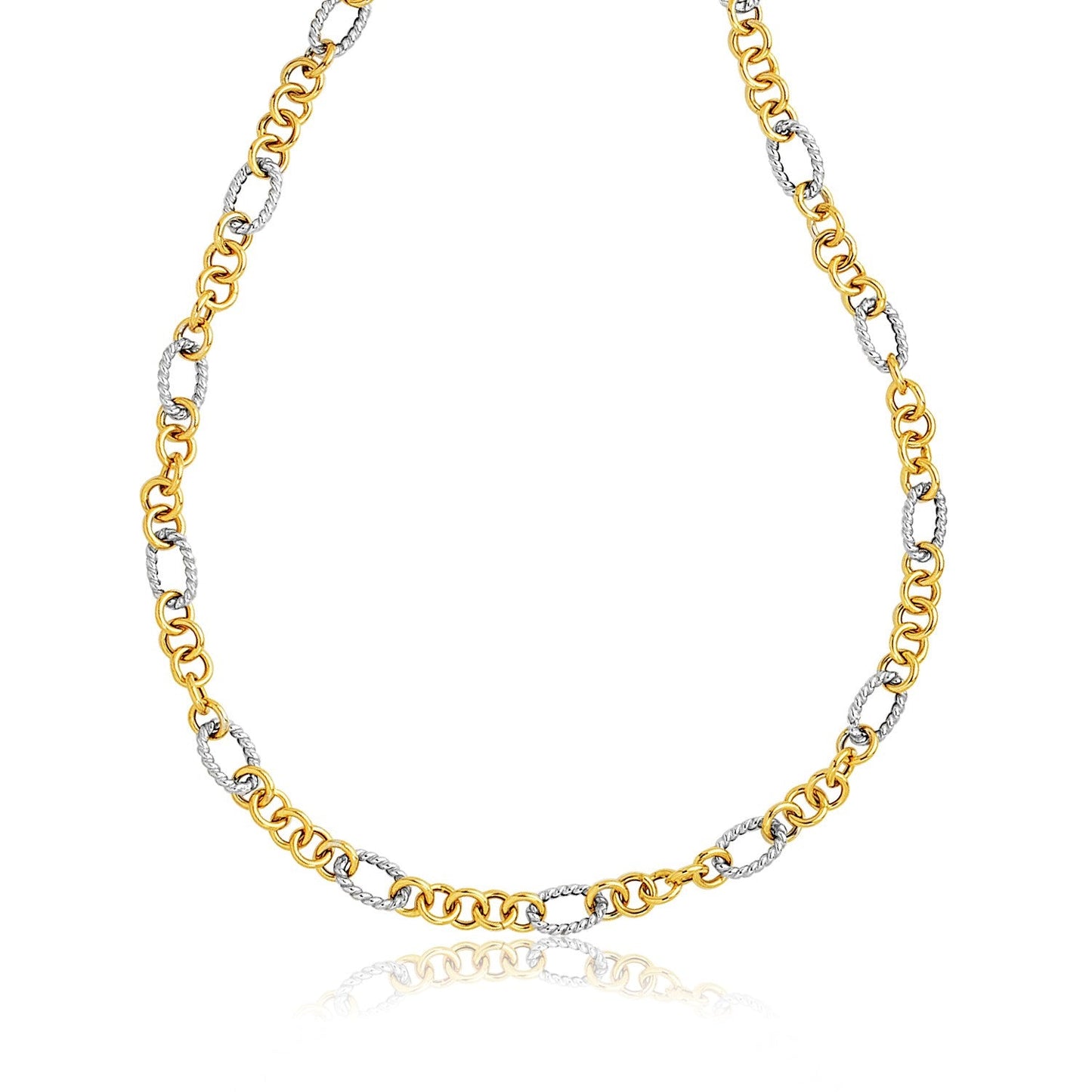 14k Two-Tone Round and Cable Style Link Necklace - ThisandThatShoppe