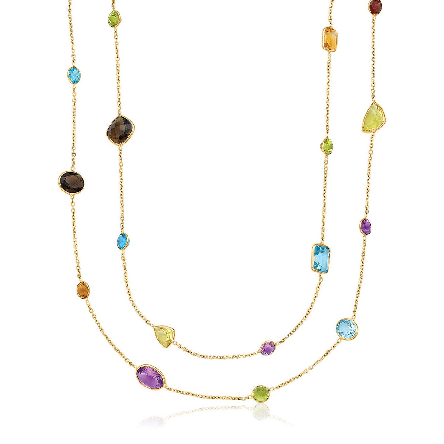14k Yellow Gold Double Layer Multi Gem Necklace - ThisandThatShoppe