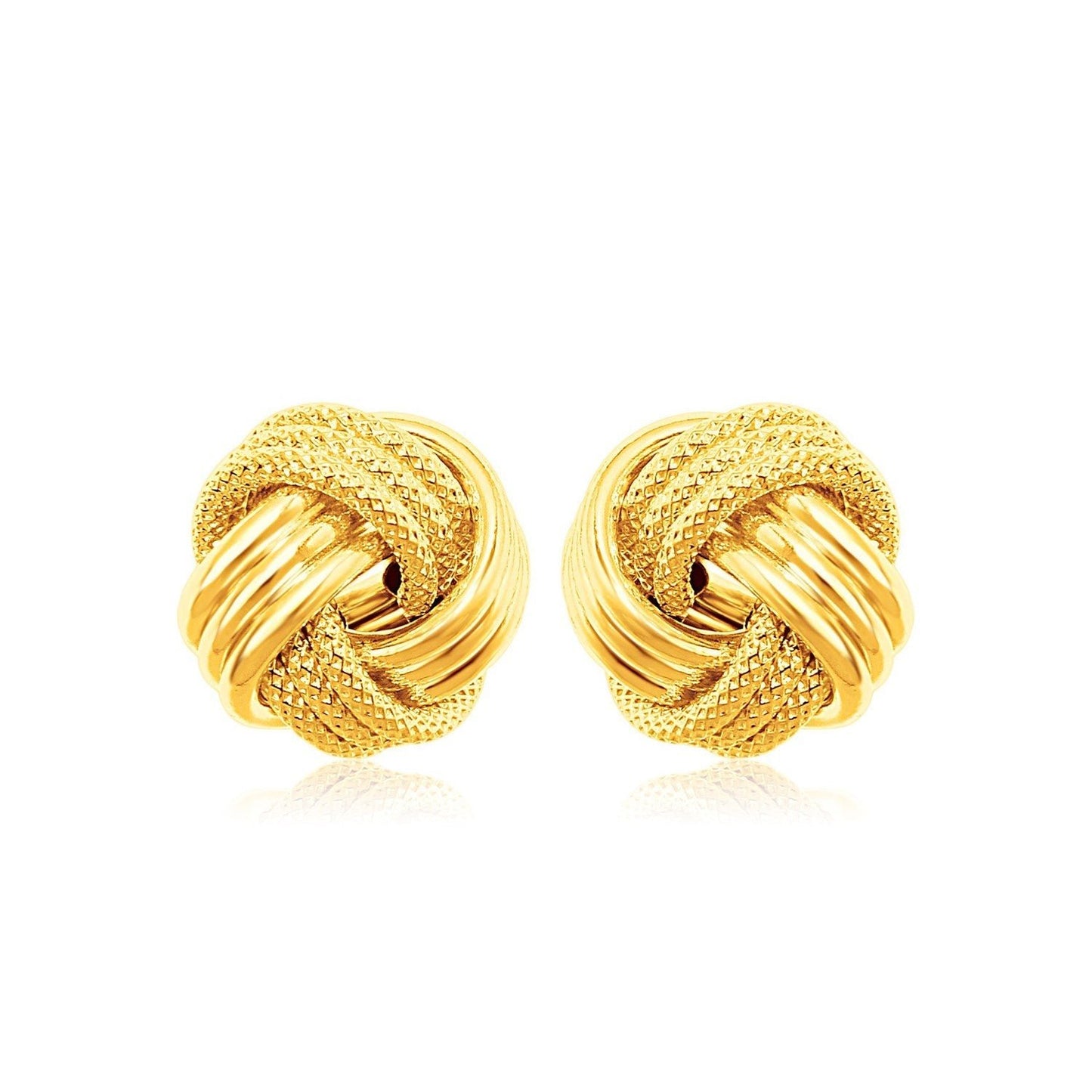 14k Yellow Gold Love Knot with Ridge Texture Earrings - ThisandThatShoppe