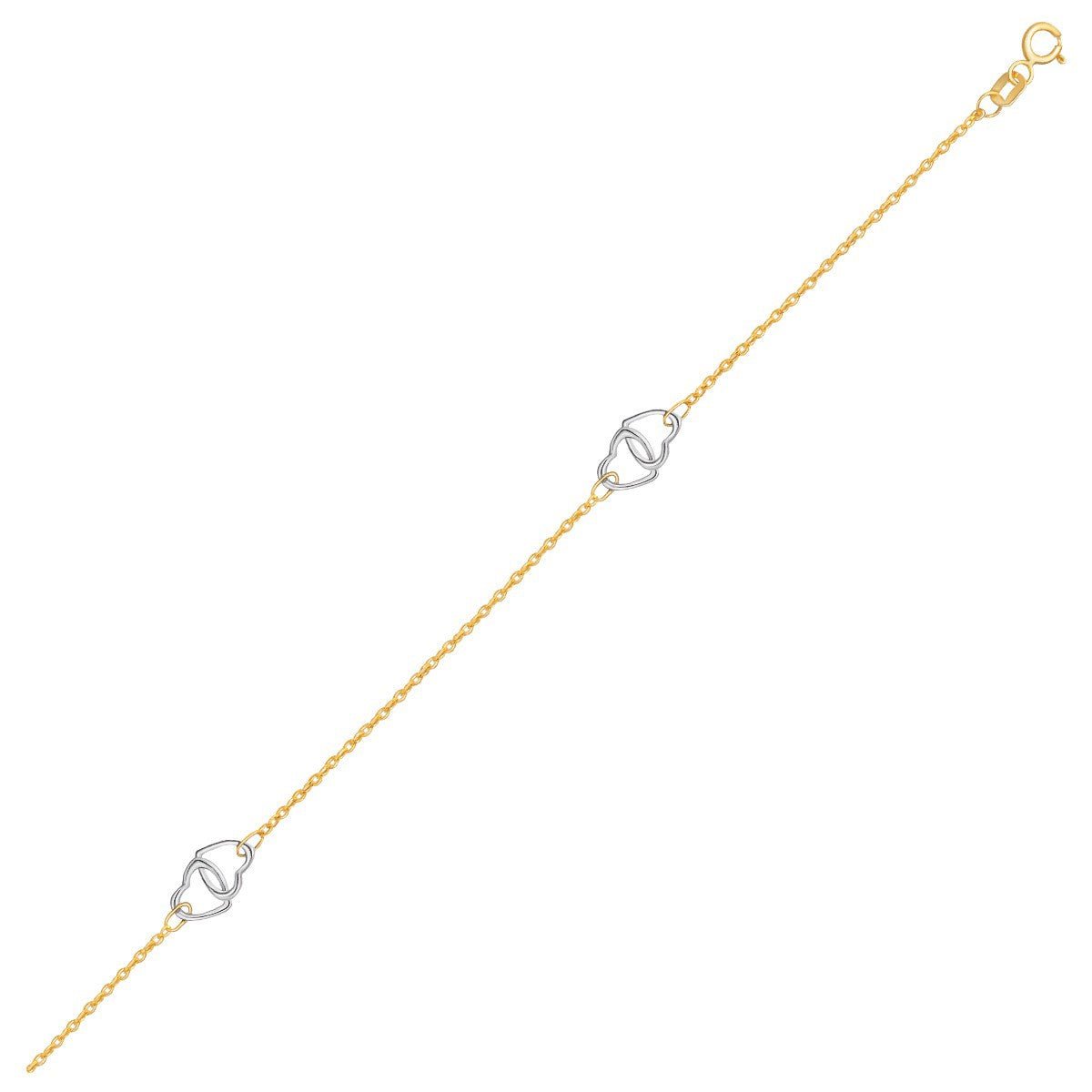 14k Two Tone Gold Entwined Heart Stationed Anklet - ThisandThatShoppe